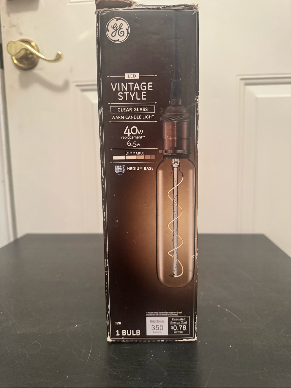 GE Vintage Style 40 Watt LED T20 Light Bulb Warm Candle Clear Medium Base 40w 8”